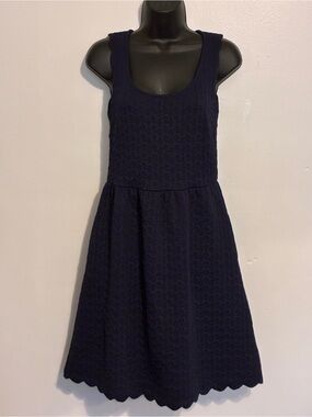 Maeve Navy Textured Sleeveless Scallop-Hem Dress